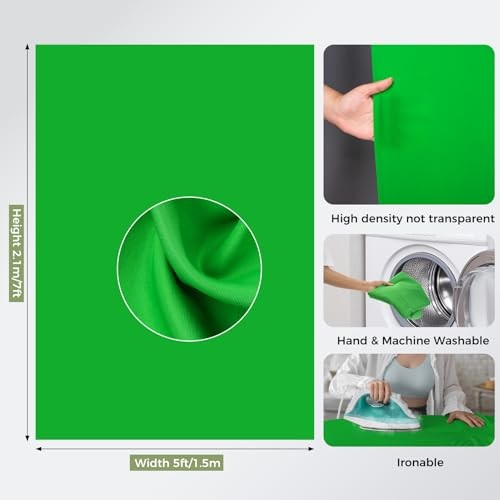 Screen Backdrop Kit with Reverse Folding Base, 5×6.5ft Photoscreen 5x7FT Green