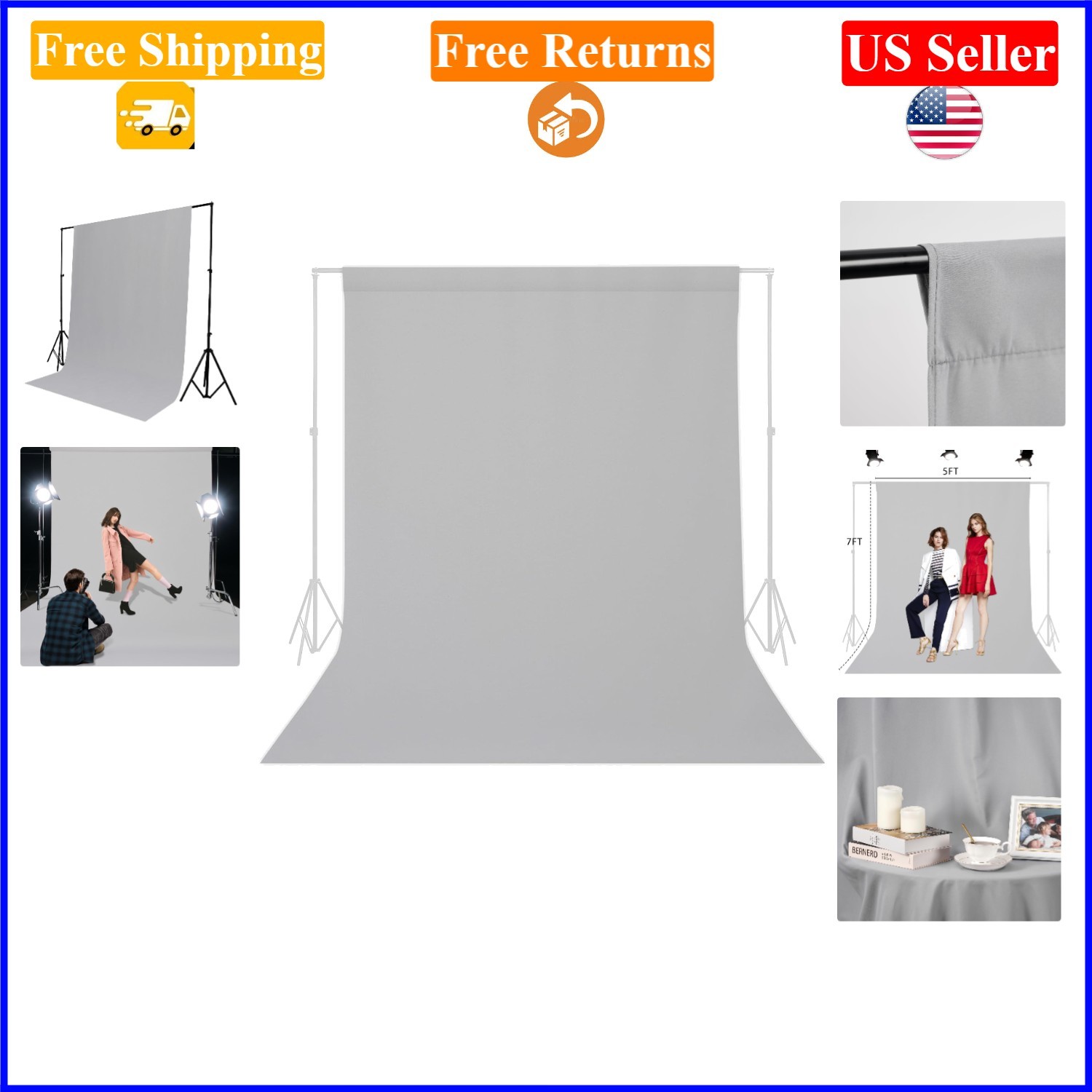 Gray Photography Backdrop 5×7 FT – Water-Resistant Studio Screen for Photos &…