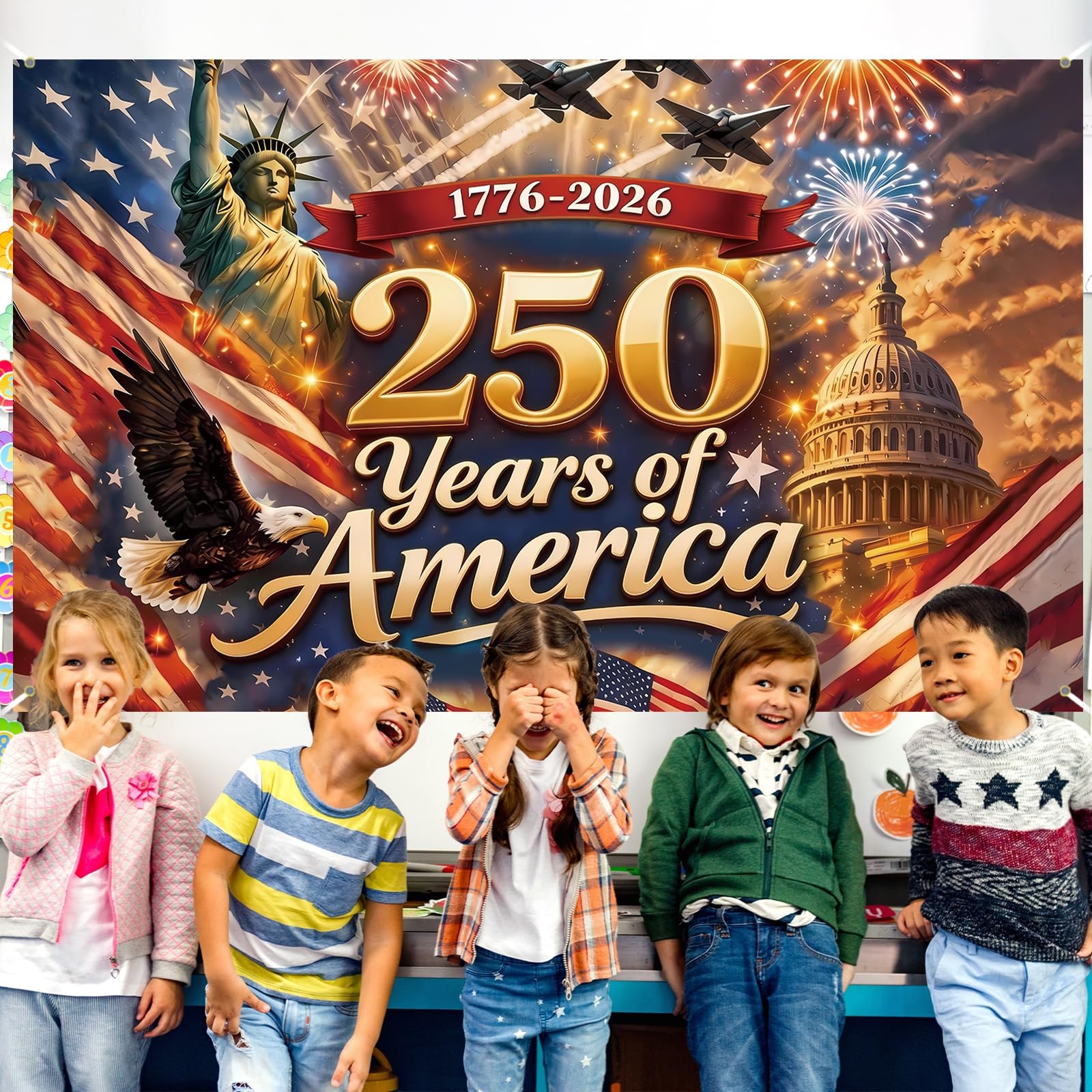 America 250 Anniversary Photo Backdrop Patriotic Banner 4th of July Colorful