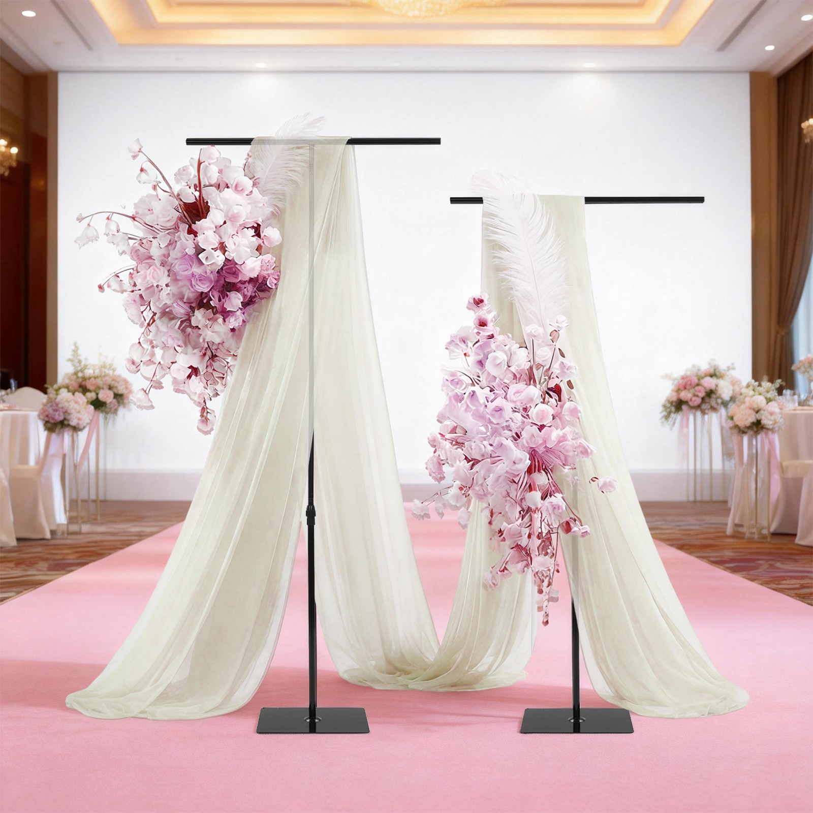 2 PCS Wedding Backdrop Stands Adjustable Height 80-240cm Backdrop Stands Black