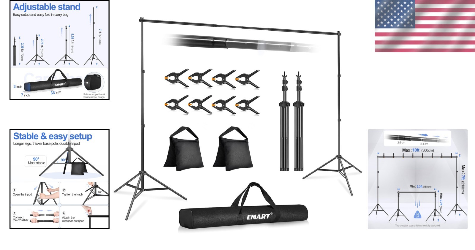 10x7ft Adjustable Backdrop Stand Support Kit – Perfect for Weddings & Parties