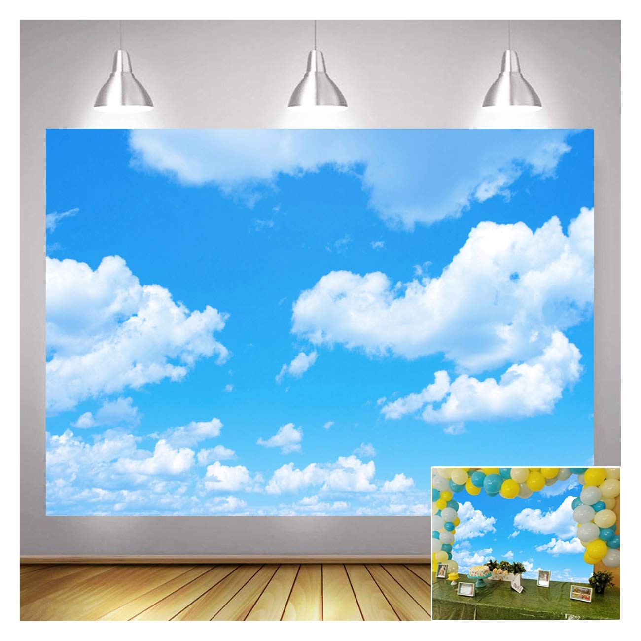 Blue Sky White Clouds Backdrop 7x5FT â€“ Kids Birthday Baby Shower Photo Prop