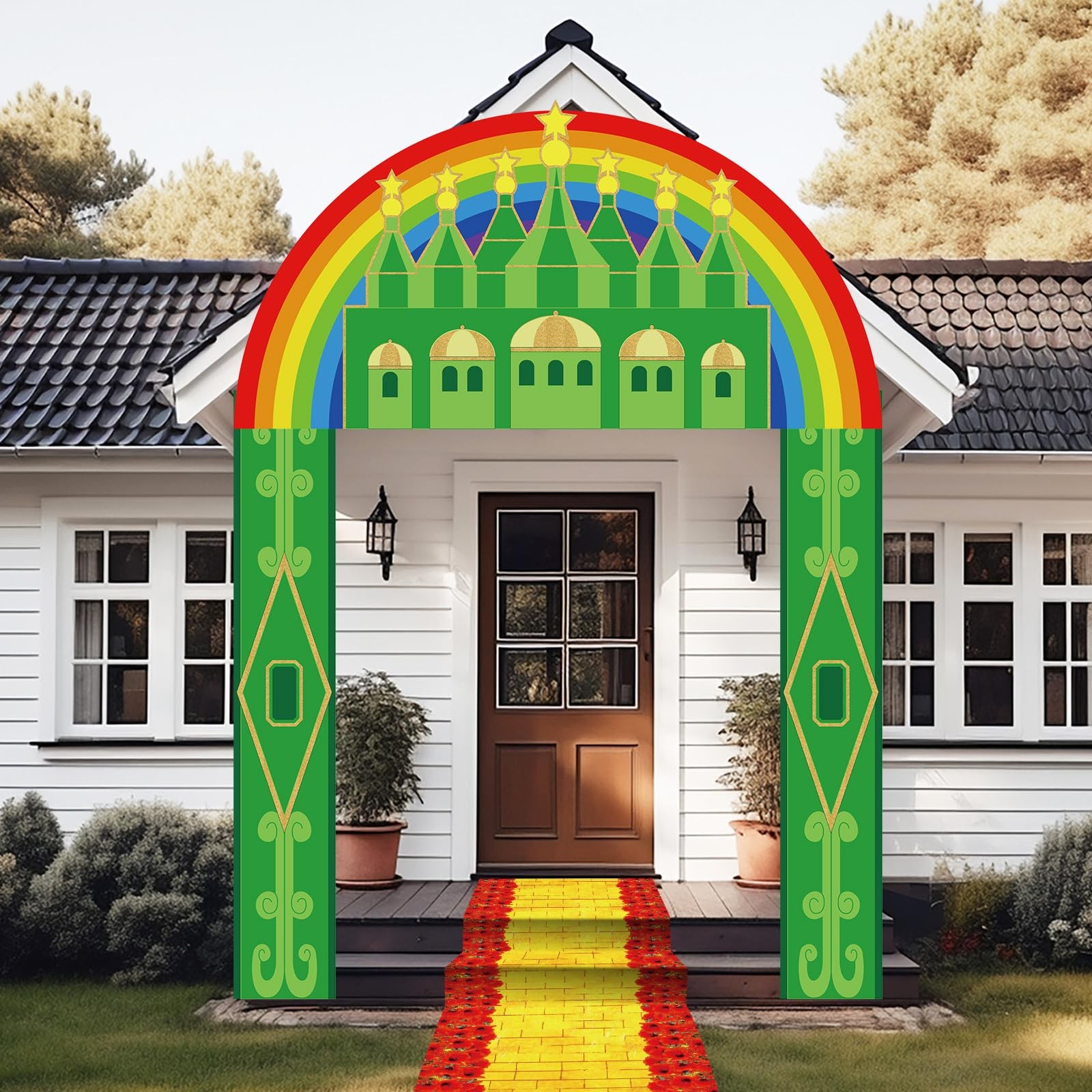4 Pcs Green Castle Banner Yellow Brick Runner Entryway Party Decorations Emer…