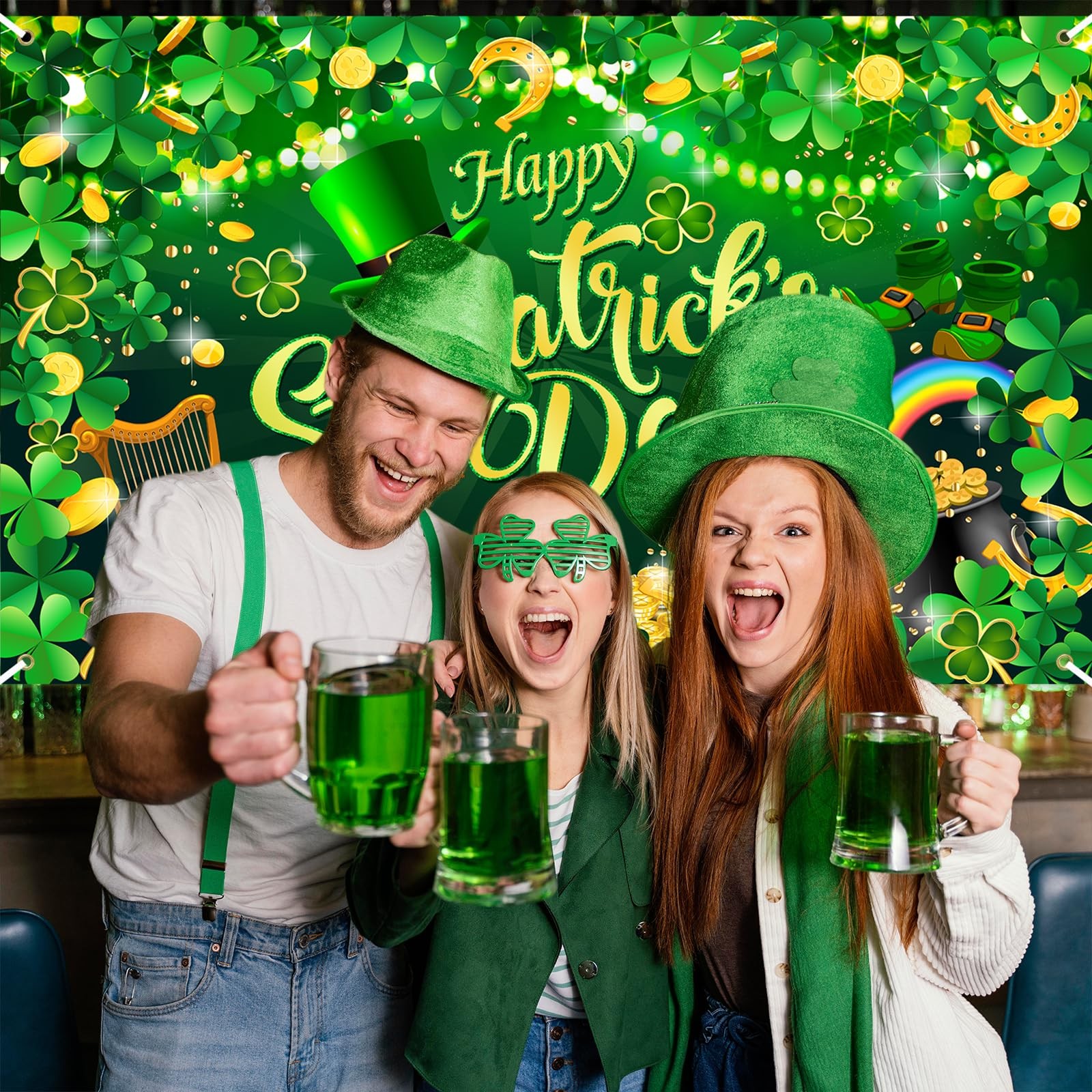 Happy St. Patrick’s Day Backdrop Banner Spring Lucky Green Shamrock Backgroun