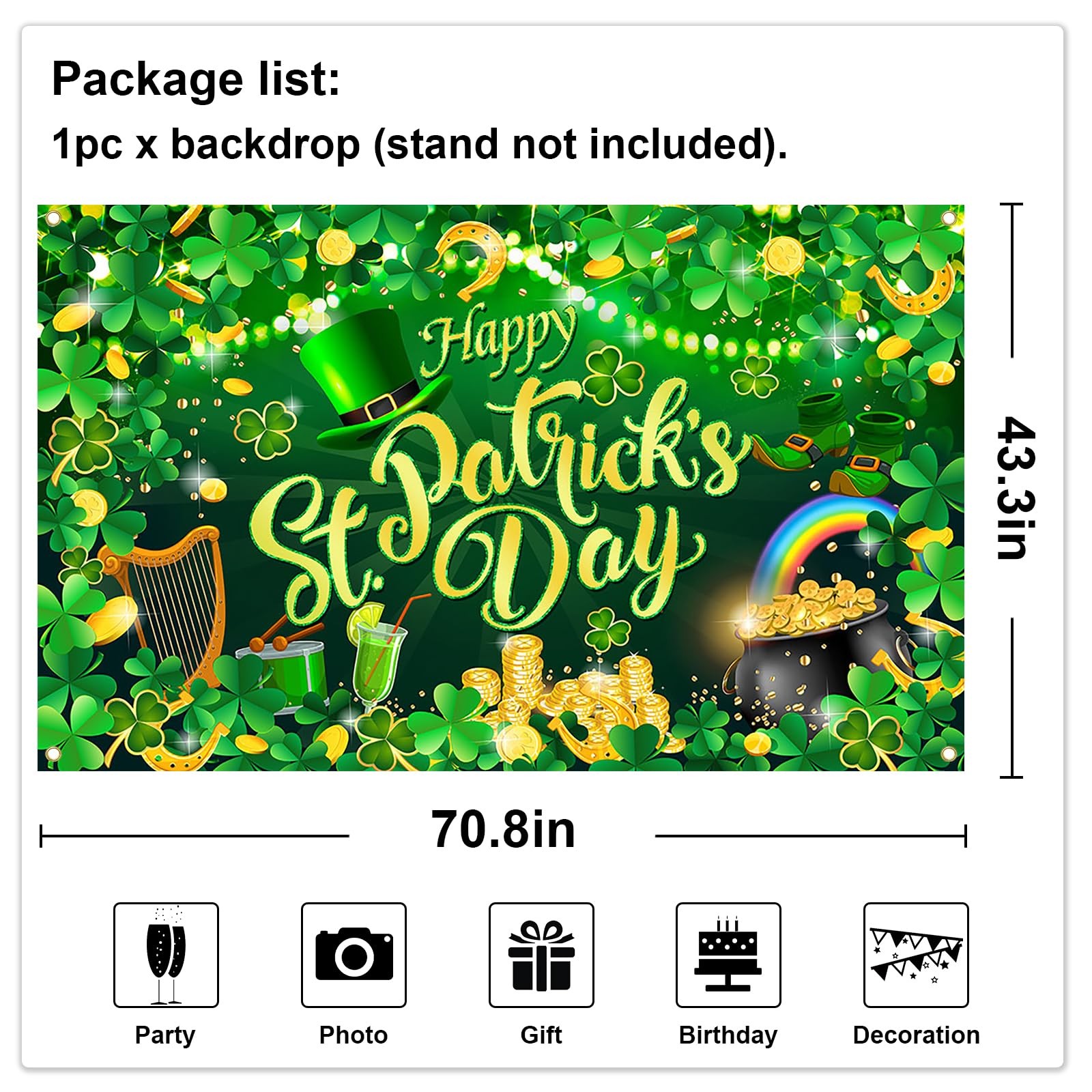 Happy St. Patrick’s Day Backdrop Banner Spring Lucky Green Shamrock Backgroun