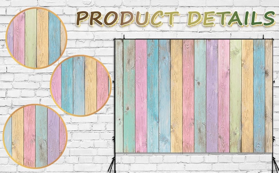 Colorful Wood Photography Backdrop 7x5FT Easter Pastel Rustic Rainbow Spring
