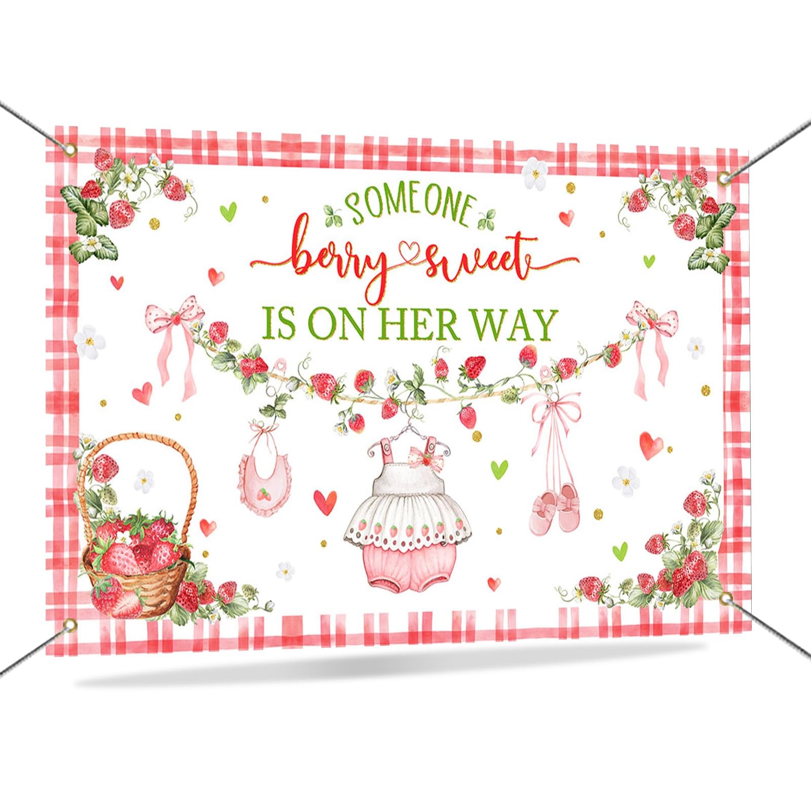 “Strawberry Baby Shower Backdrop Berry Themed Party Decorations & Banner”