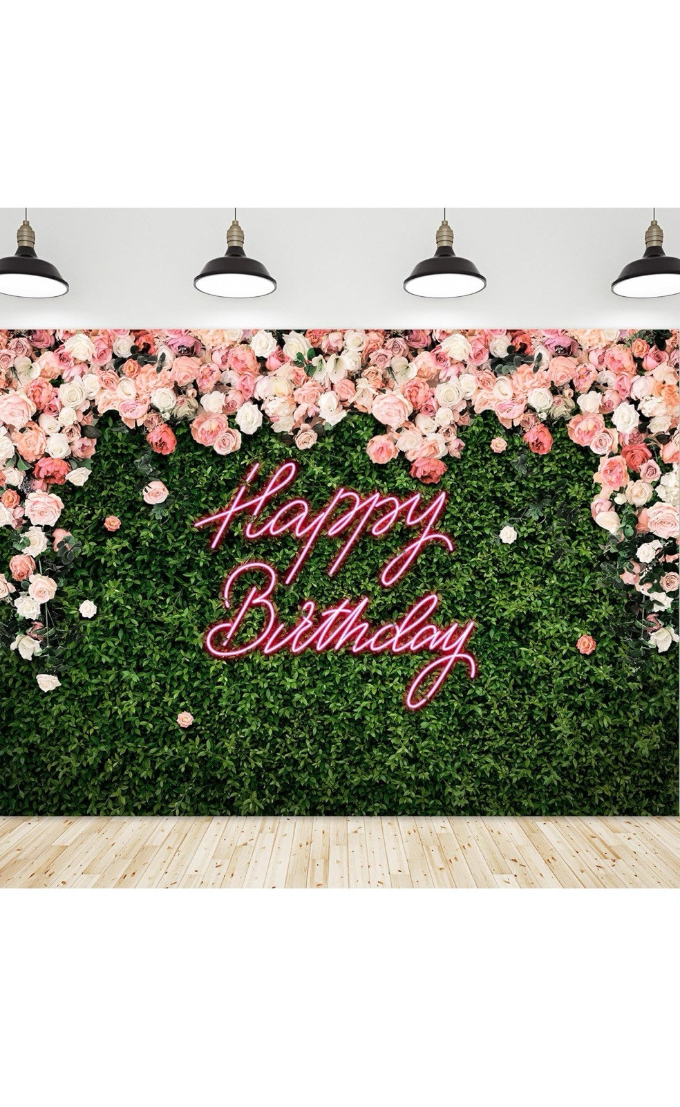 Happy Birthday Backdrop for Women Neon Flower 7Wx5H A-Birthday （Green Rose）