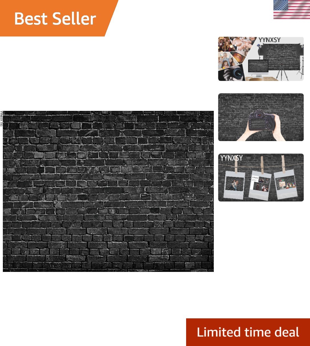 7X5FT Lightweight Black Brick Wall Background – Perfect for Events & Studios