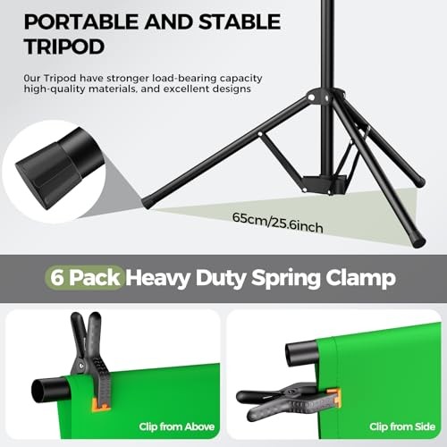 Screen Backdrop Kit with Reverse Folding Base, 5×6.5ft Photoscreen 5x7FT Green