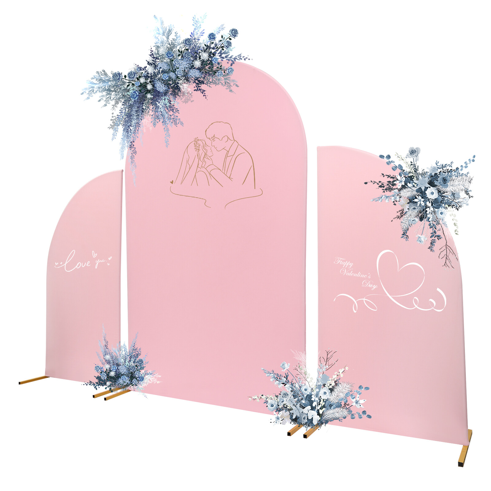 Pink Wedding Arch Cover & Golden Wedding Arch Backdrop Stand Set Party Ceremony