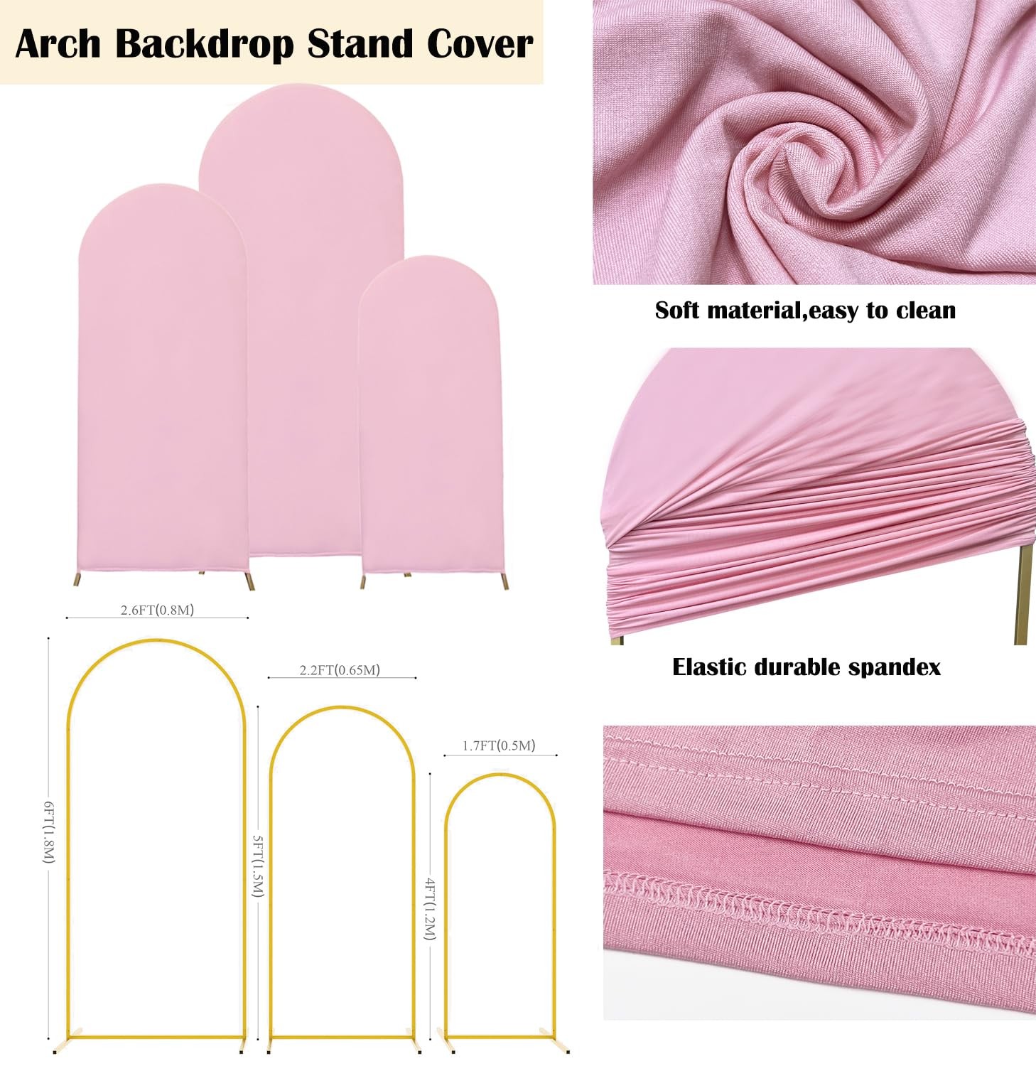 Set of 3 Wedding Arch Cover Spandex Fitted Stretchy Arch Stand Covers,2-Sided…